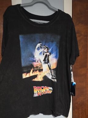 NWT SIZE 3 Torrid Back To The Future Crew Neck Rolled Sleeve Top-Mineral Black